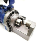 Close-up of Portable Electric Rebar Cutter RC 20 showing cutting mechanism for rebar up to 20mm on job site.