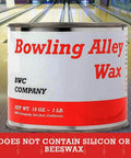 Top Shelf Bowling Alley Clear Paste Wax For Real Deal Surface Protection And Sweet Finish Polishing With Heavy Duty Carnauba Formula In Trusty 16 Oz Tin Can displayed in bowling alley.