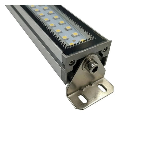 Close-up of Badass 50W LED Industrial Work Lamp With 24V DC Power For CNC Machinery showing metal bracket and LEDs.