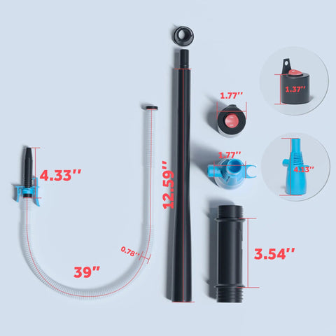Plug And Play Battery Powered Siphon Pump For Gasoline Diesel And Water Transfer No Sweat Utility Fluid Pump parts displayed with dimensions