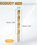 Heavy Duty Titanium Coated High Speed Steel Twist Drill Bits Set For Metal And Wood Seven Sixteenth Inch Diameter 142mm Total Length 101mm Flute Length Two Pack By Uxcell For Stainless Steel Hardened Metal Cast Iron Plastic showing product size