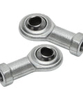 Complete Set Of 4 Rock Solid M8 X 1.25mm Rod End Bearings featuring left and right hand thread steel heim joints for smooth steering upgrades on ATV Go Kart and Quad Rigs, showing two steel rod end bearings.