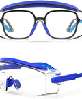 Anti Fog Safety Goggles Over Glasses With Scratch Resistant Lenses And Six Layer Anti Fog Coating Adjustable Frame And Temples Clear Lab Eyewear For Men And Women Protective Goggles Blue One Pair, front and side view
