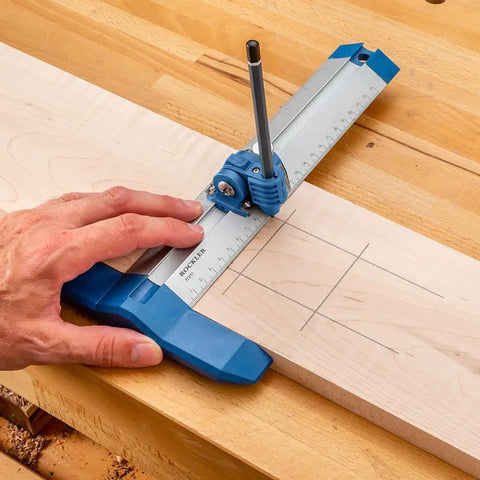 9 Inch Quick Draw Marking Gauge For One Hand Operation With Spring Loaded Pencil Carriage And Dovetail Keyway in use on wood
