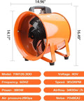 12 Inch High Velocity Portable Utility Blower Fan For Basements And Workshops, Industrial Exhaust Ventilator At 3150 RPM With Low Noise