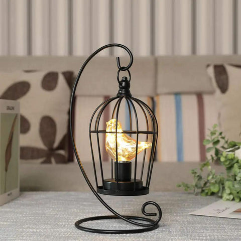 Birdcage Bulb Decorative Lamp Battery Operated 13 Inch Tall Cordless Accent Light With Warm White Fairy Lights Amber Glass Bird Bulb Diamond Metal Frame Black For Living Room Bedroom Kitchen Wedding Xmas Cozy Vibe