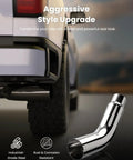 Chrome Universal 4 To 6 Inch Exhaust Tips Bolt On Elbow on pickup, with industrial-grade steel clamp, showcasing style upgrade.