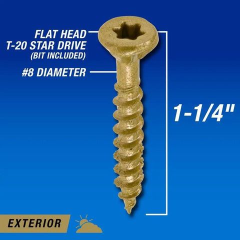Beefed Up Exterior Wood Screws 8 By 1 And A Quarter Inch Deck Screws For Outdoor Projects Bronze Finish With Self Starting Tip