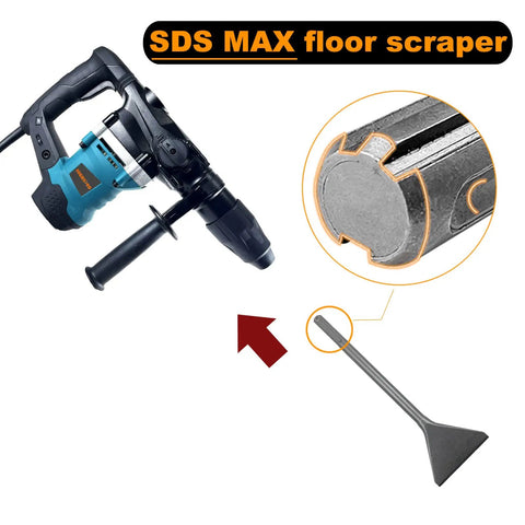 SDS Max rotary hammer with 6 Inch Wide Tile And Thinset Scaling Chisel For SDS Max Rotary Hammers, 6x15 Inch Scraper Removal Bit