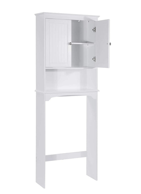 Over The Toilet Storage Cabinet For Bathroom White Beadboard Style Shelf With Anti Tip Anchor Tall Organizer with door open