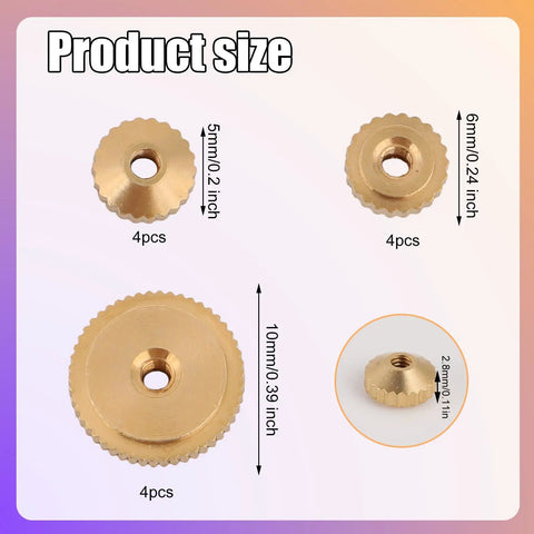 Brass Clock Hand Nut Kit With 12 Pieces In 5mm 6mm And 10mm OD Sizes Replacement Set for accurate clock hand attachment.