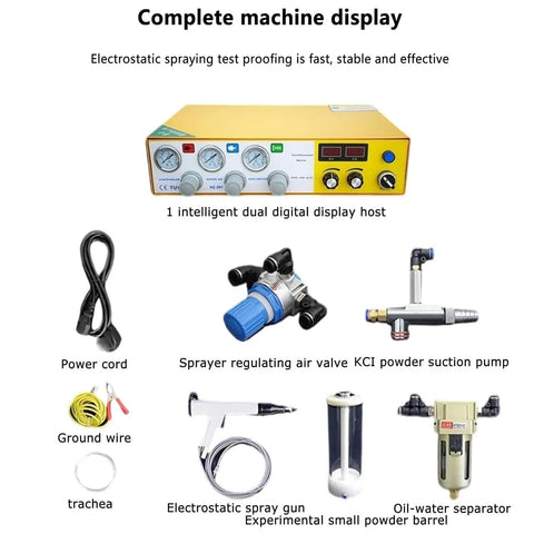 Digital Display Electrostatic Powder Spray Kit Featuring Foot Switch Gun And Adjustable Voltage For Automotive Primer And Paint showing components.