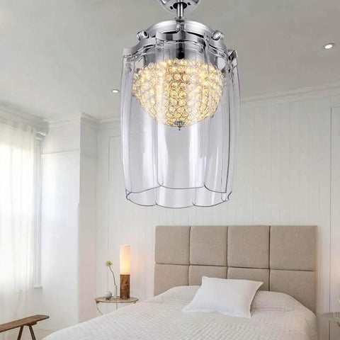 42 Inch 3 in 1 Fandelier Ceiling Fan With Remote Light Kit Dimmable LED Chandelier 8 Retractable Blades in bedroom