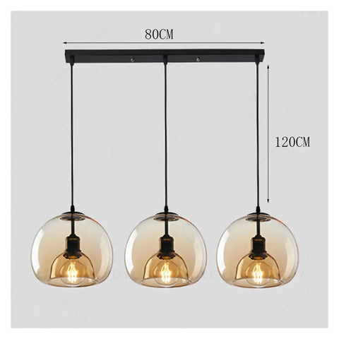 Modern Dine Dining Room Pendant Lights Indoor Lighting Ceiling Lamp Hanging Light Led Chandeliers for Living Room, features three round amber glass globes.