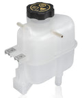 Upgrade Your Ride With This Heavy Duty Front Engine Coolant Reservoir Replacement Radiator Expansion Tank With Cap For 2013 2014 2015 Chevy Spark, clear plastic tank with black cap.
