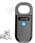 Pet Microchip Scanner 134.2KHz and 125KHz EMID FDX-B ISO 11784 Or 11785 Reader with OLED beside a fluffy cat
