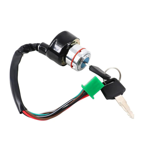 Universal Motorcycle Ignition Switch Lock Key Kit For Dirt Bikes, ATVs, And UTVs, 6 Wire Electric Starter Switch Replacement shown.