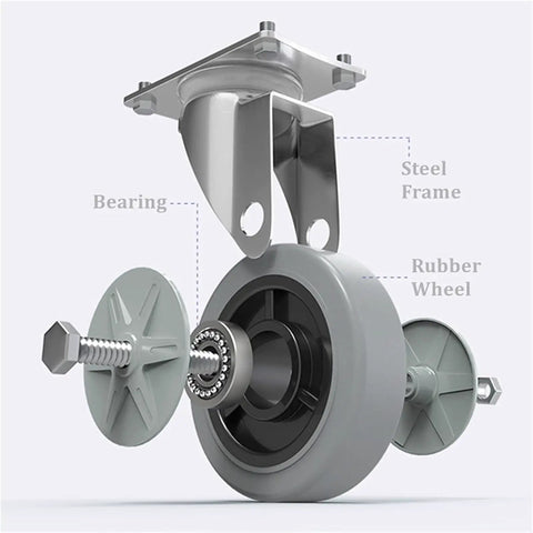Detailed view of the smooth rolling wheels and steel frame of the Real Heavy Duty Foldable Platform Dolly.