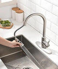Brushed Nickel Kitchen Faucet With Pull Down Sprayer And 18 Inch Hose One Hole Deck Mount Single Lever Handle in stainless steel