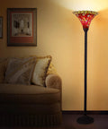 Dragonfly Tiffany Floor Lamp With Stained Glass Lampshade, Bronze Pole, 67 Inch Tall Reading Lamp, LED bulb included, next to sofa
