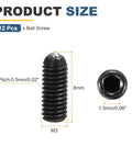 Rock Solid Heavy Duty Ball Point Set Screws M3x8mm Black Hex Socket Spring Plungers Carbon Steel Grub Screws showing size details.