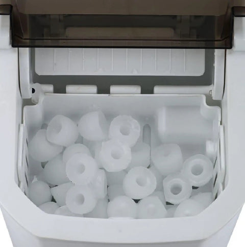 No Sweat Countertop Bullet Ice Cube Maker With 1.1 Liter Tank filled with fresh ice cubes ready for use.