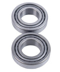 Close-up of two steel bearings from Wheel Fork Bearing Kit 481657 For Scag Mowers Cheetah Turf Tiger Tiger Cat Tiger Cub Sabre Tooth Tiger
