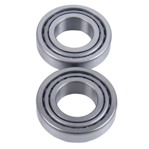Close-up of two steel bearings from Wheel Fork Bearing Kit 481657 For Scag Mowers Cheetah Turf Tiger Tiger Cat Tiger Cub Sabre Tooth Tiger