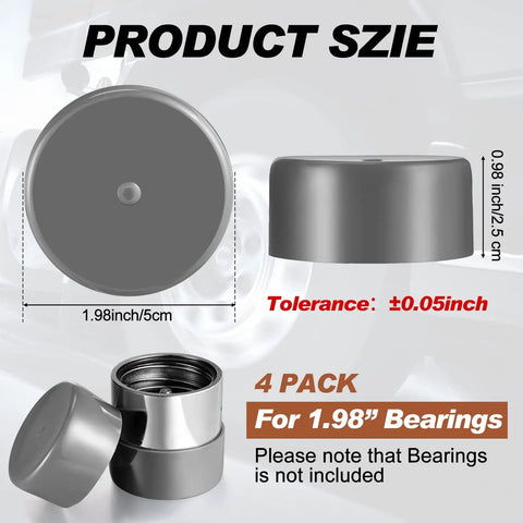 4 Pack Road Ready Rubber Trailer Bearing Dust Caps And Bearing Bras, 1.98 Inch Wheel Hub Covers For Boat Trailers, classic gray rubber caps.