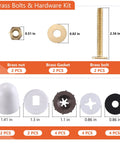 Heavy Duty Toilet Flange Bolts Rock Solid Wobble Free Install Kit Featuring Quick Snap Cover Caps And Premium Wax Ring Replacement Parts For Standard Floor, includes brass bolts, nuts, washers.