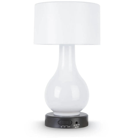 White Six LED Battery Operated Motion Sensing Table Lamp With Dual Zone Lighting For Body, Shade, Or Both, No Adapter