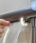 Exposed Shower System with Waterfall Tub Spout G1/2 Connection Gun Gray, showing user adjusting water flow.