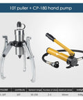 Heavy Duty Split Hydraulic Puller Kit 5 10 15 20 30 Ton With Two-Claw And Three-Claw Bearing Pullers, Hydraulic Puller Set, Package 5, 200mm Transverse Pull, 140mm Longitudinal Travel, 50mm Stroke, 45mm Thread with 10T puller and CP-180 hand pump.