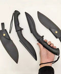 Plastic Practice Knife Set 12 Inch Polypropylene Nepalese Style Tanto Training Blades With PU Sheath Two Pack For Props And Martial Arts Training Mini Katana Prop displayed on a surface, one held in hand