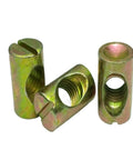 Barrel Nuts For Furniture M4 x 8mm Carbon Steel Hammer Nuts With Horizontal Hole Pack Of 50 in close-up view