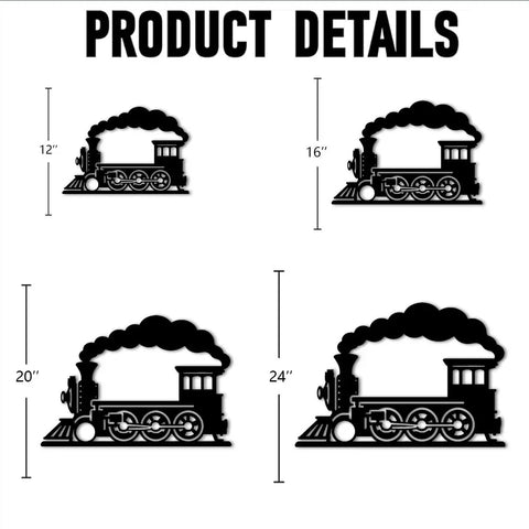 Sizes of Steam Locomotive Metal Wall Art For Indoor Outdoor Decor Rustic Industrial Silhouette Sign Black 16 Inch Dope Industrial Vibe