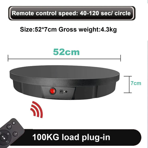 Huge 52cm Motorized Turntable For Product Photography Showcasing With Remote Control And Five Vibrant Backdrop Colors, side view with remote.