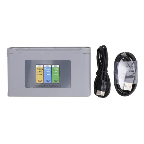 Drone Battery Charger Hub With USB Charging Station And Digital Display ABS Shockproof Multi Battery Dock shown with cables