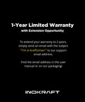 1-Year limited warranty information for INOKRAFT products with extension opportunity details and email instructions.