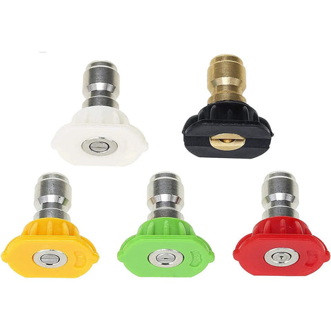 Five nozzle tips for Adjustable Foam Cannon With One Quarter Inch Quick Connect, Ideal For Snow Foaming Cars and SUVs.