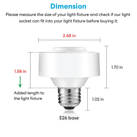Dimensions of Smart WiFi Bulb Socket E26 2 Pack With Voice Control And Phone App Control, showing measurements and E26 base.