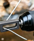 Close-up of 2 Pack Heavy Duty Electric Drill Wire Twister with 1/4 Inch Hex Shank in use on wire, showcasing the durable steel materials.