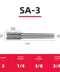 Five Piece Tungsten Carbide Burr Rotary File Set Cylindrical Shape Three Eighths Inch Cutter Diameter With One Quarter Inch Shank