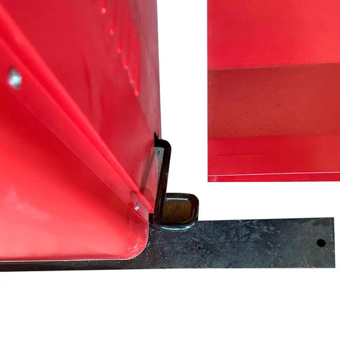 Shop Certified Wheel Balancer Engineered As The Dead Honest Workhorse For Giant 51 Inch Rims And Fleet Trucks Buses Blazing Eight Second Measurement Cycle 220V Operation close-up view of red wheel balancer attachment and mounting base.