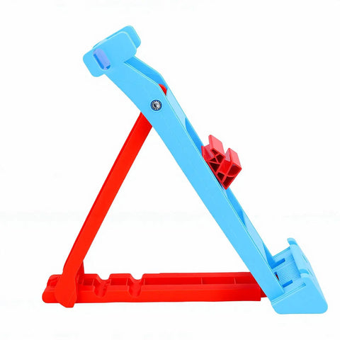 Heavy Duty Two Piece Tile Chamfer Bracket Set Adjusts To Sixty Fifty Forty Degree Angles With Rock Solid Snap Lock Grip in blue and red.
