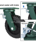 Heavy Duty Caster Wheels Set Of 4 Solid Rubber Industrial Swivel Casters With Locking Brakes showing adjustable brake mechanism.