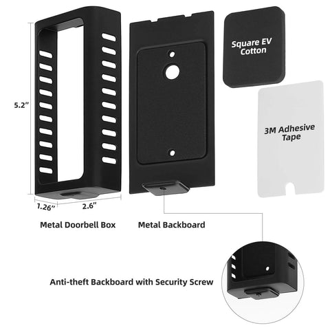 No Drill Doorbell Mount For Ring Battery Video Doorbell 2 3 4 Pro 2024 Release With Adhesive And Screws components labeled