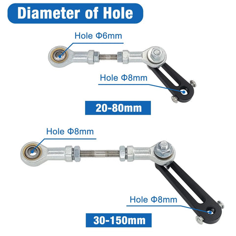 Rocker arm motor linkage for reciprocating actuators; metal with 8mm shaft hole and adjustable 20-80mm or 30-150mm stroke
