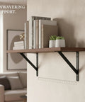 Heavy Duty Wall Mount Shelf Brackets Set Of 2 cold rolled steel L brackets holding wooden shelf with books and decor