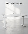 Rock Solid 60 X 24 Inch Electric Adjustable Standing Desk Featuring Smooth Motor Lift And Seamless One Piece Desktop For Heavy Duty Home Office Workspaces Designed For Maximum Comfort And Zero Hassle showing desk dimensions.